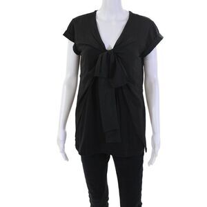 N 21 Women's Round Neck Short Sleeves Bow Wrap Blouse Black Size S